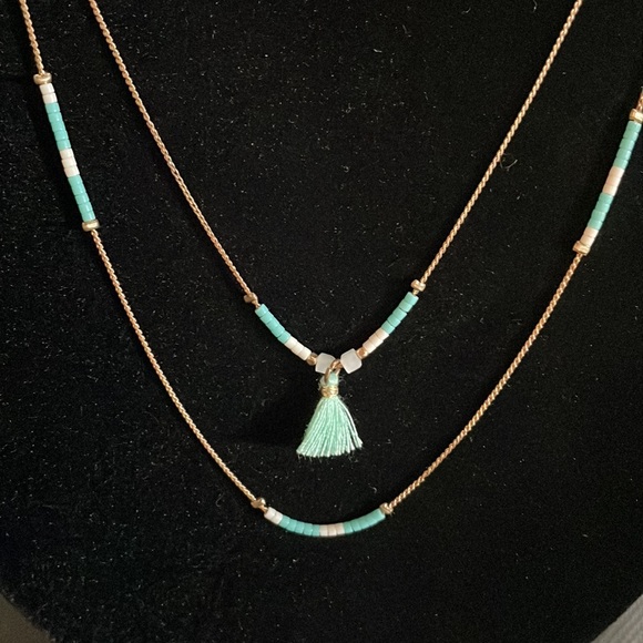 Turquoise Beaded Tassle Necklace - Picture 3 of 4